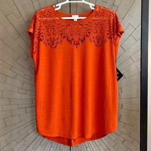 NWT Ava & Viv Pumpkin Orange Lace Trim Tee Size 3X NEW